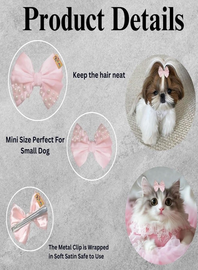 Western Era Dog Bow Hair Clip with Pearls | Stylish Pet Accessory | Small, Medium & Large Dogs | Ideal for Grooming, Photoshoots Fashionable & Durable Design for Pets (Light Pink) - Image 3